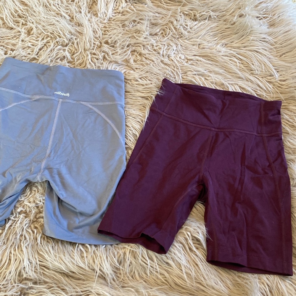 Allbirds stretch shorts, two pairs of shorts size xs grey and maroon.